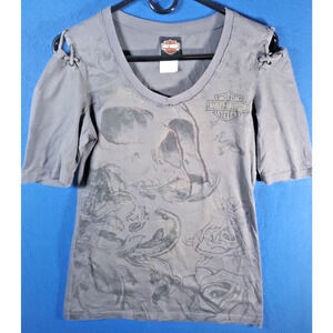 Vintage Harley Davidson Anaheim of California Skull’s T-Shirt Gray Womens Size M